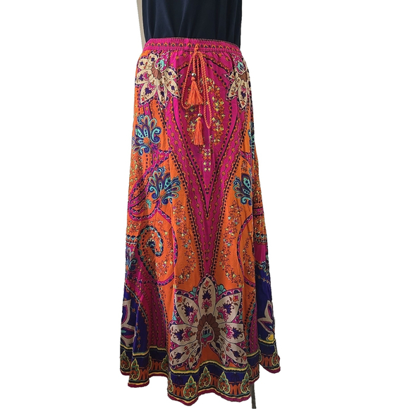 Soft Surroundings Marguerite Maxi Skirt Boho Paisley Rayon Elastic XS - Picture 3 of 7